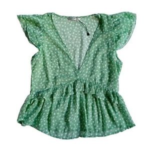 Stradivarious Sheer Polkadot Ruffle Blouse NEW- Sz. Med